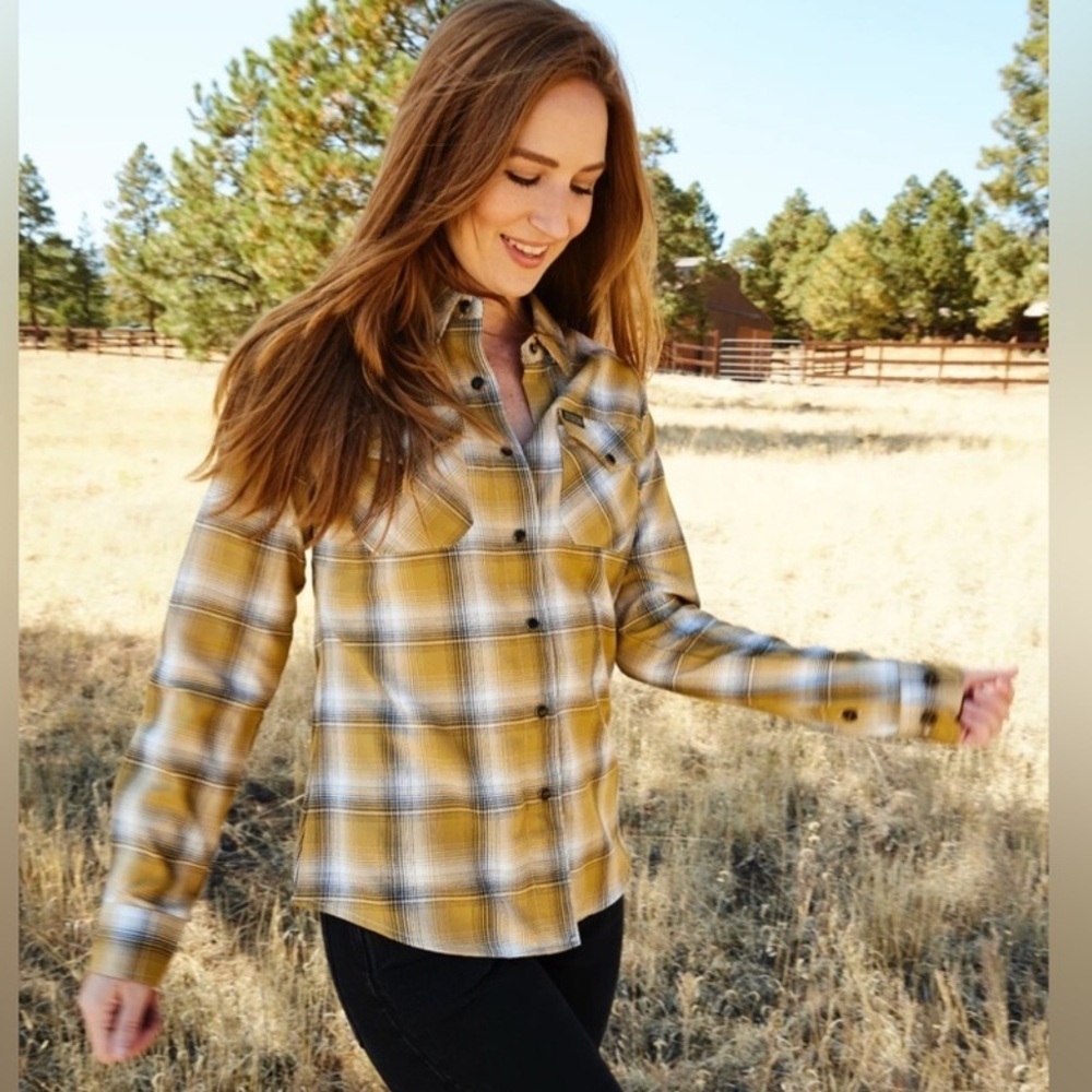 Dixxon Sutter Women’s Flannel Yellow Plaid Button-Up Shirt Small